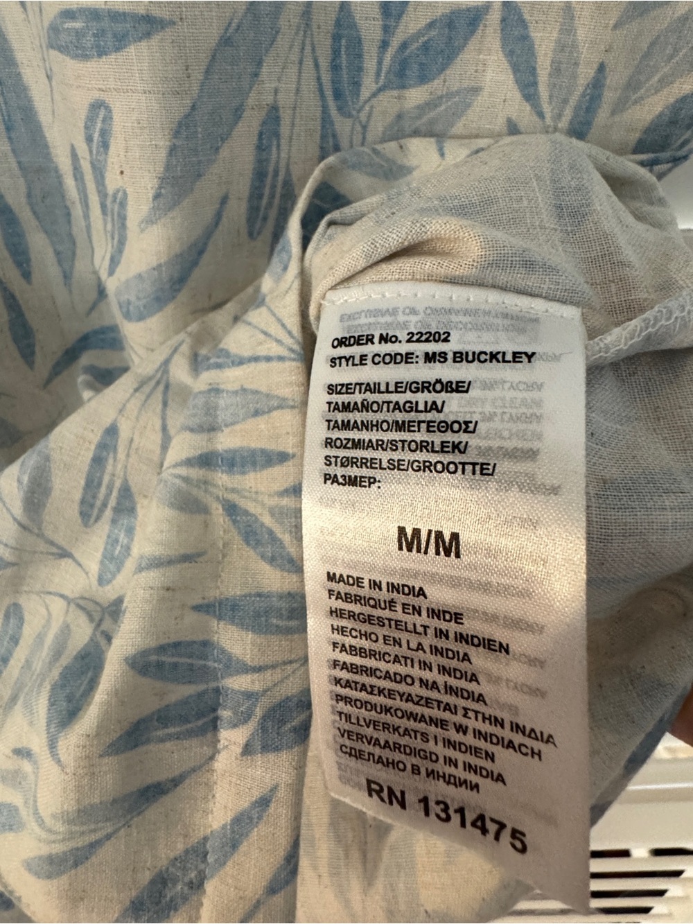 Soulstar Linen-Like Short Sleeve Blue Leaf Print Camp Collar Shirt NWT Med - Picture 8 of 9